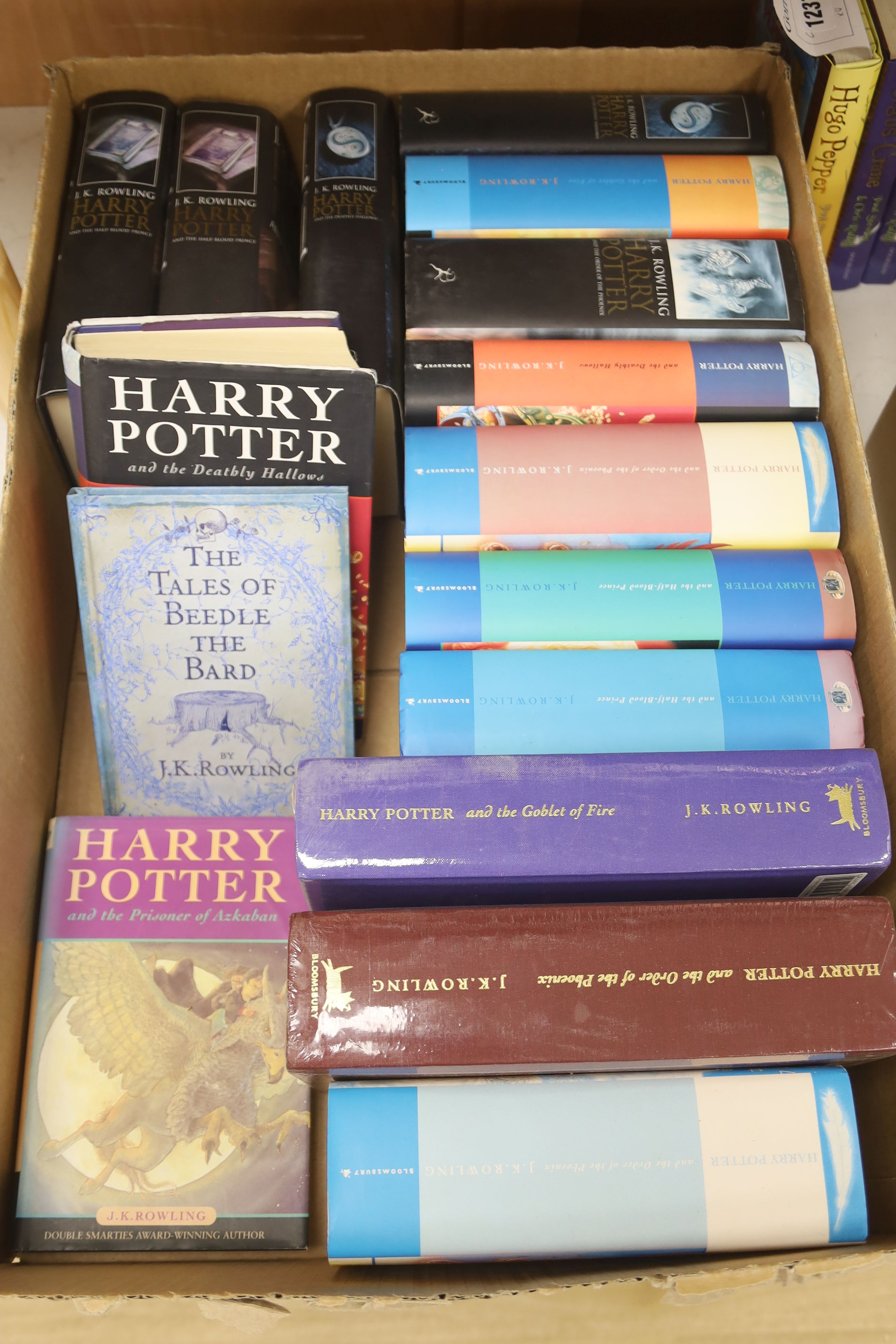 Rowling, J.K – A collection of Harry Potter editions:, Prizoner of Azkaban, Bloomsbury 1999, second edition (dj present, some blemishes, scuffs and light bleaching), Goblet Of Fire, Bloomsbury, 2000. (dj present, light b